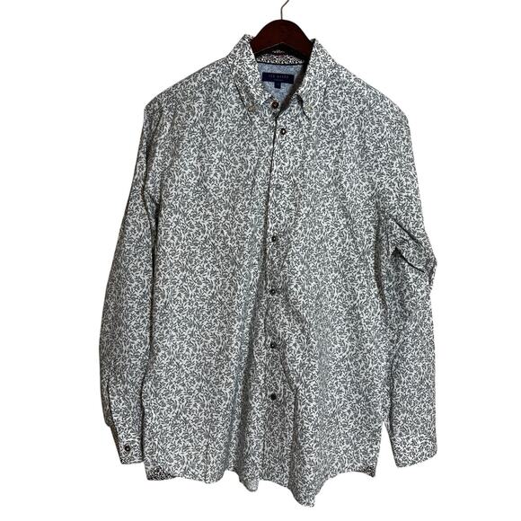 Ted Baker London Tailored Skinny Fit Cream Leaf Print Shirt 16.5 Office Business - Picture 1 of 9